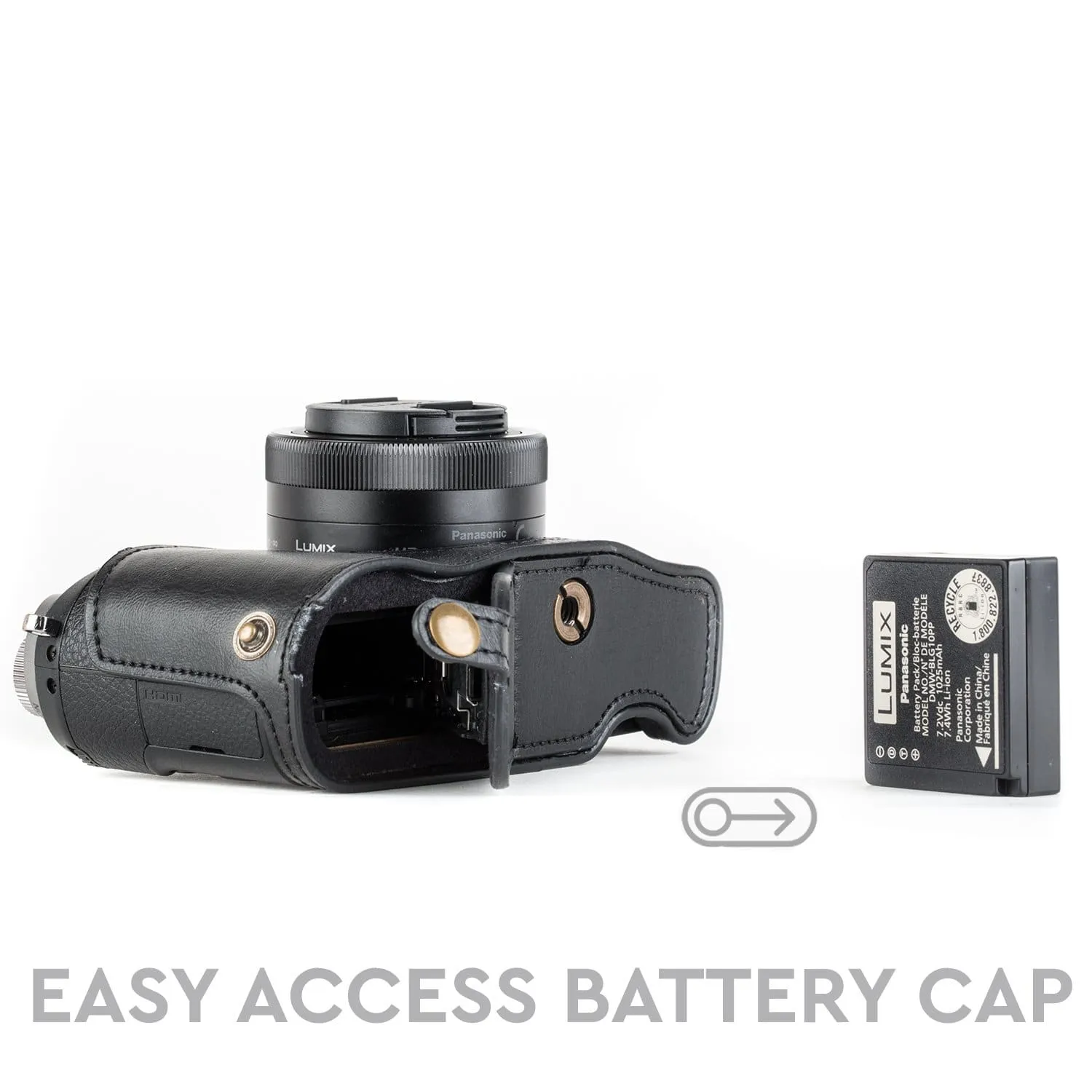 MegaGear Panasonic Lumix DMC-GX85, DMC-GX80 Ever Ready Leather Camera Half Case and Strap