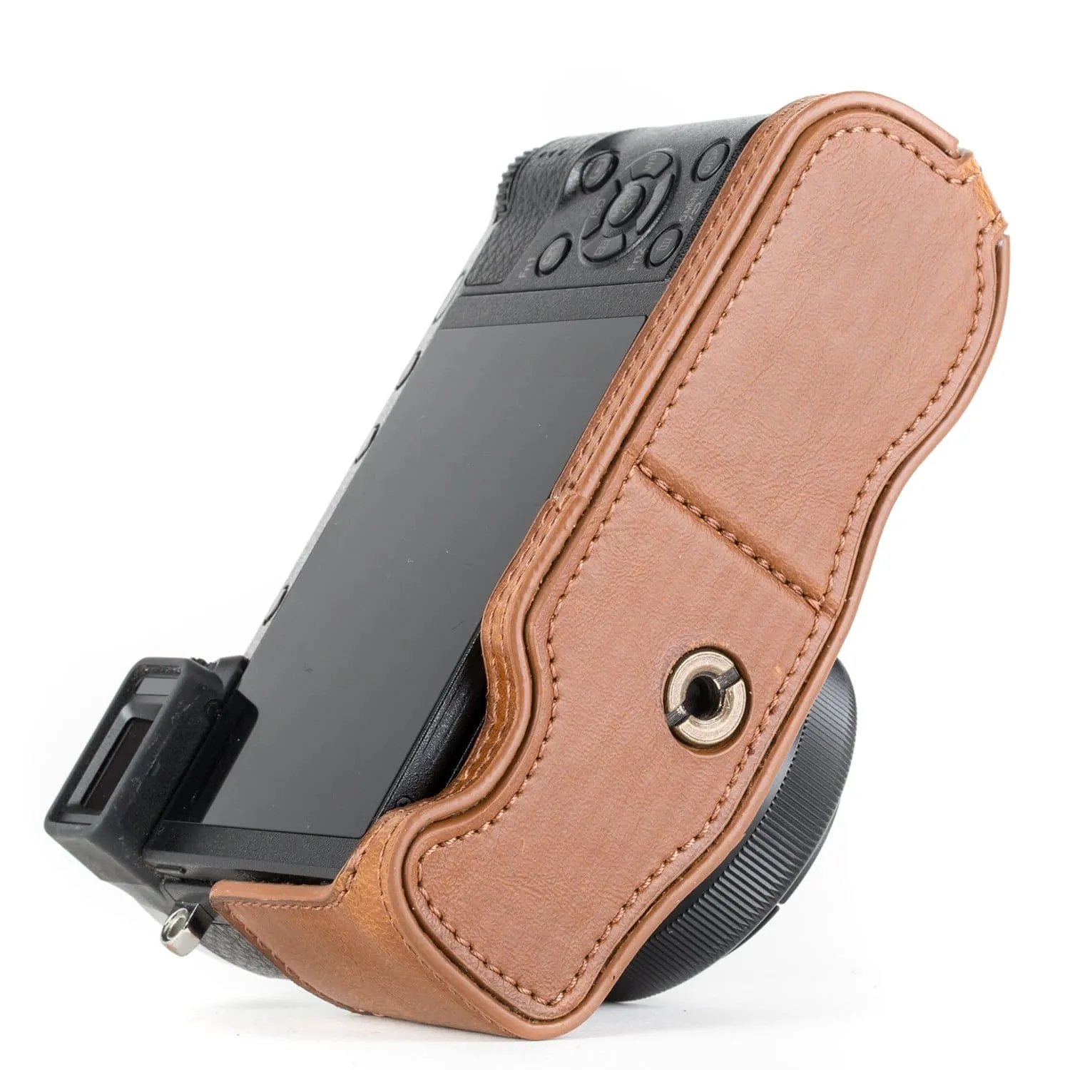 MegaGear Panasonic Lumix DMC-GX85, DMC-GX80 Ever Ready Leather Camera Half Case and Strap