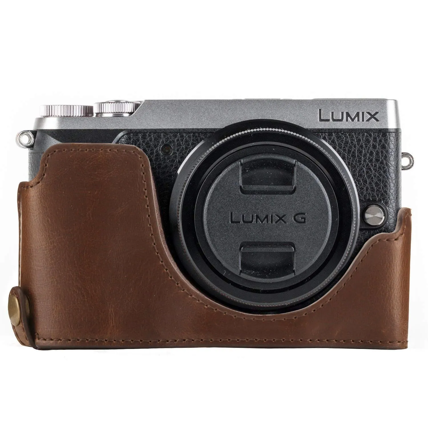 MegaGear Panasonic Lumix DMC-GX85, DMC-GX80 Ever Ready Leather Camera Half Case and Strap