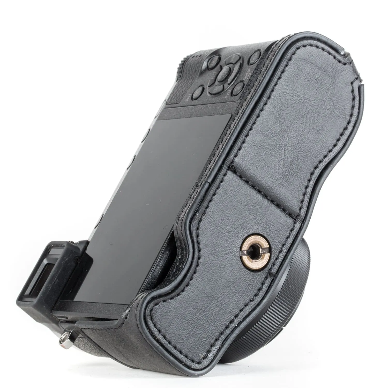 MegaGear Panasonic Lumix DMC-GX85, DMC-GX80 Ever Ready Leather Camera Half Case and Strap
