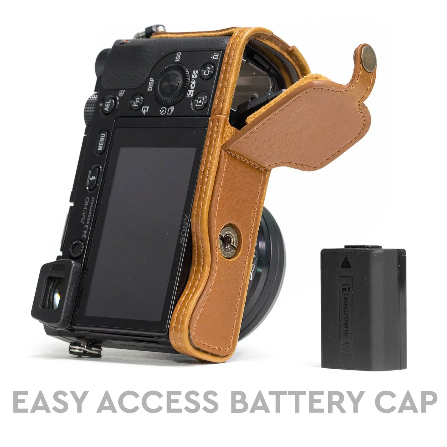 MegaGear Sony Alpha A6300, A6000 Ever Ready Leather Camera Half Case and Strap