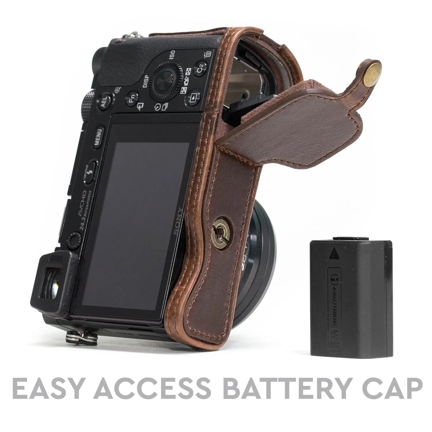 MegaGear Sony Alpha A6300, A6000 Ever Ready Leather Camera Half Case and Strap
