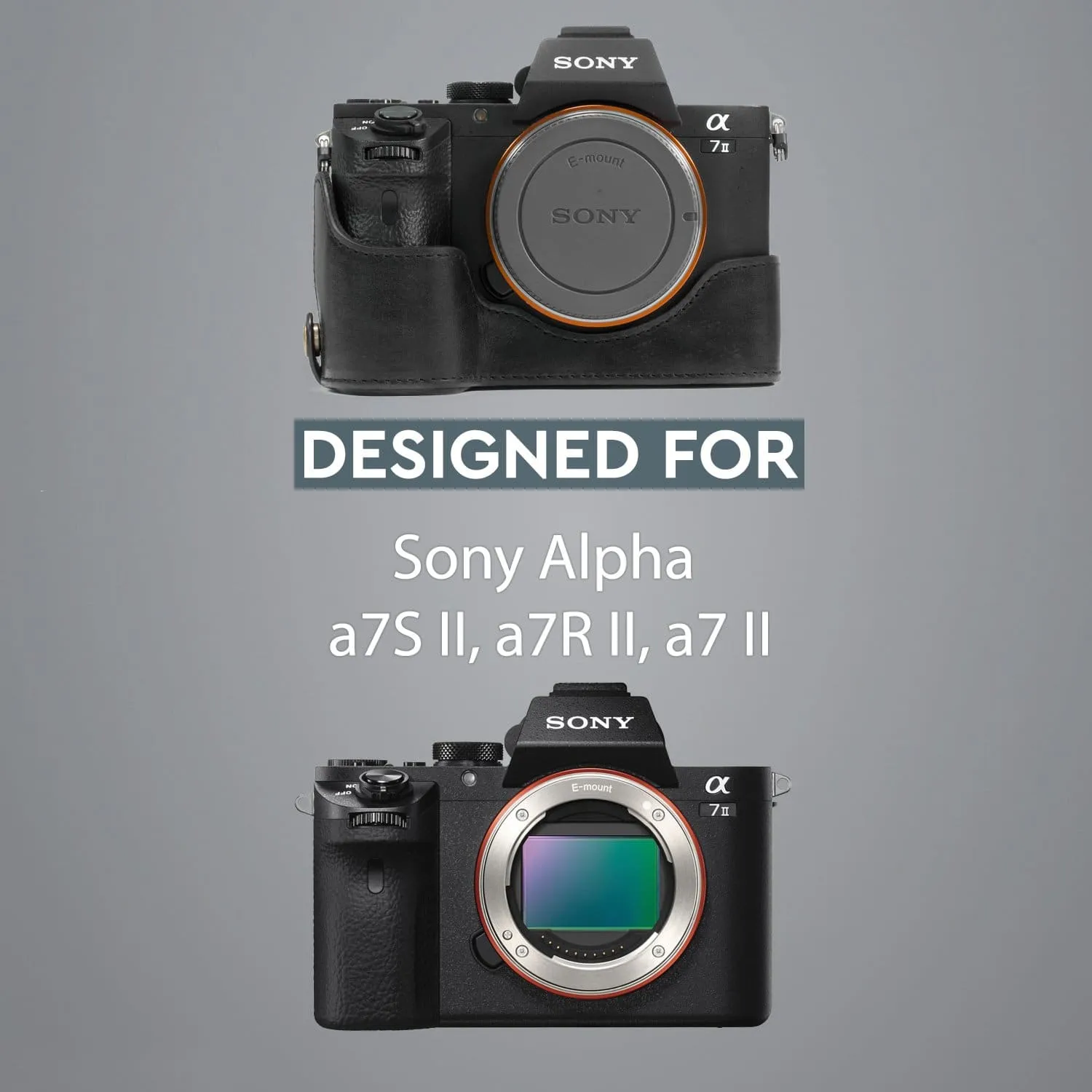 MegaGear Sony Alpha A7S II, A7R II, A7 II Ever Ready Top Grain Leather Camera Half Case and Strap