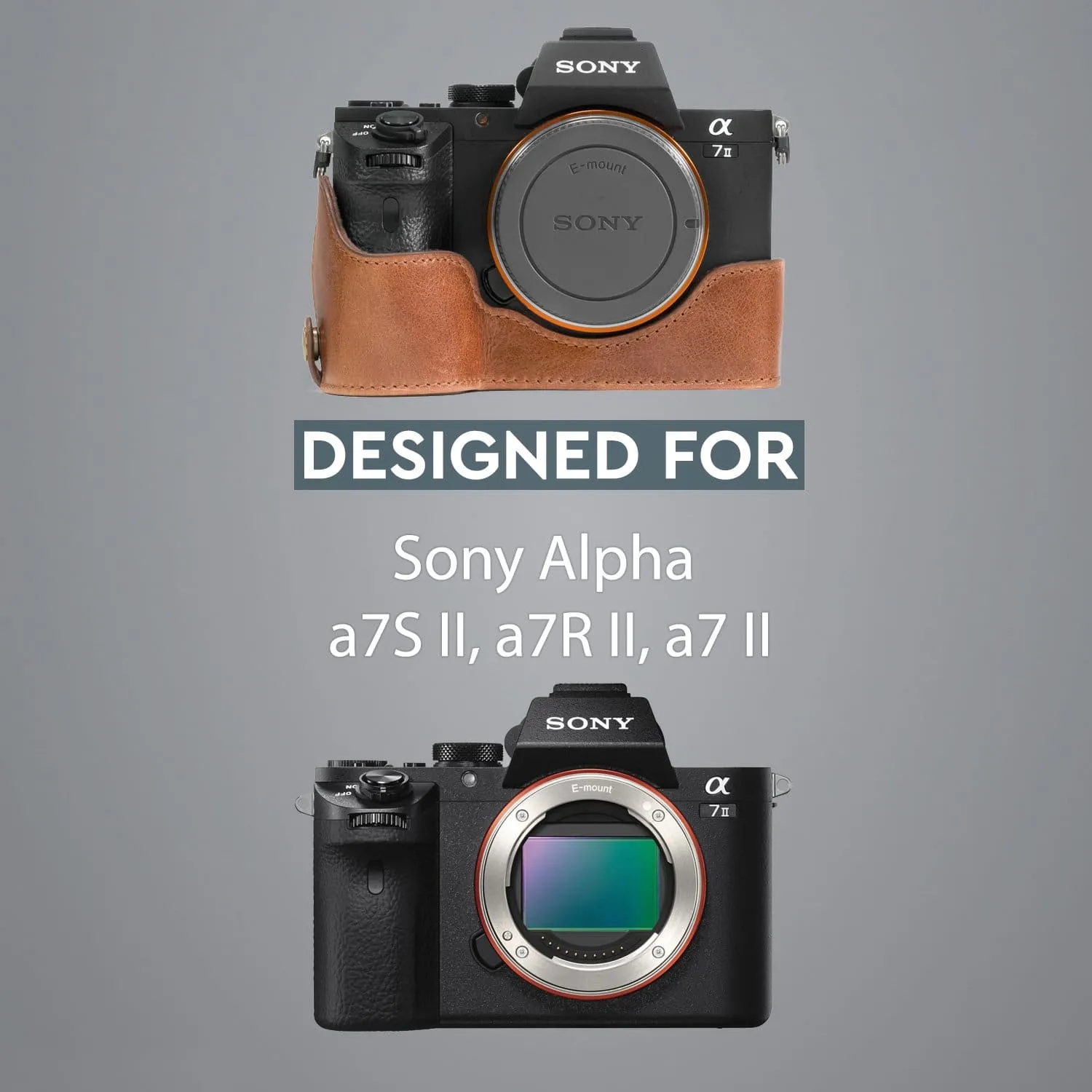 MegaGear Sony Alpha A7S II, A7R II, A7 II Ever Ready Top Grain Leather Camera Half Case and Strap