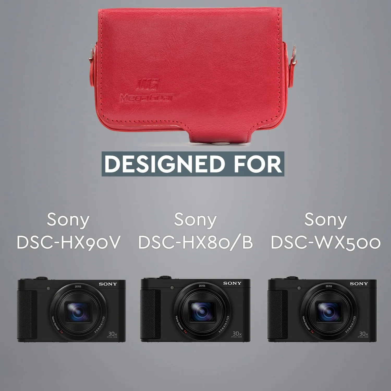 MegaGear Sony Cyber-shot DSC-HX95, DSC-HX99, DSC-HX80, DSC-HX90V, DSC-WX500 Leather Camera Case with Strap