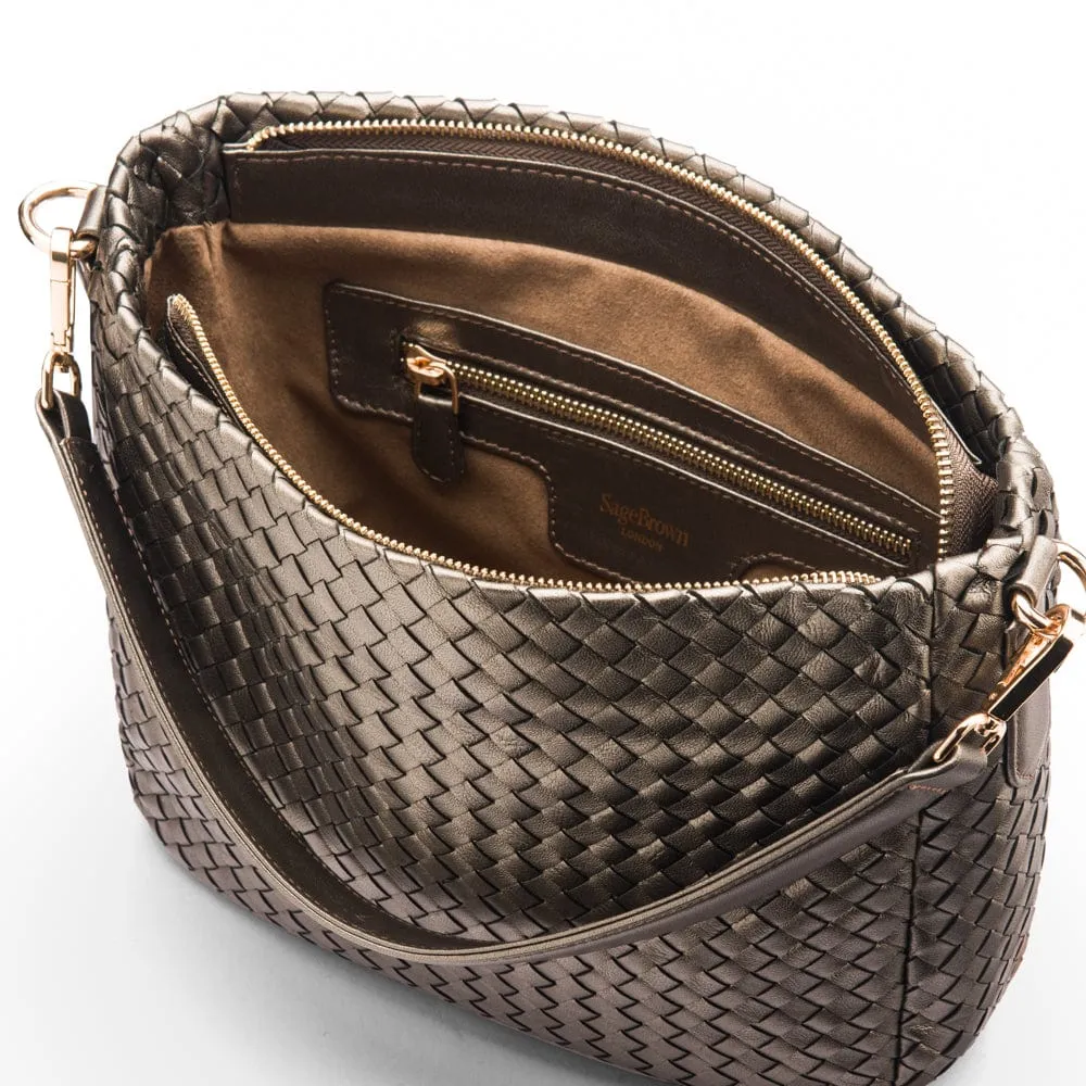 Melissa Slouchy Leather Woven Bag - Silver
