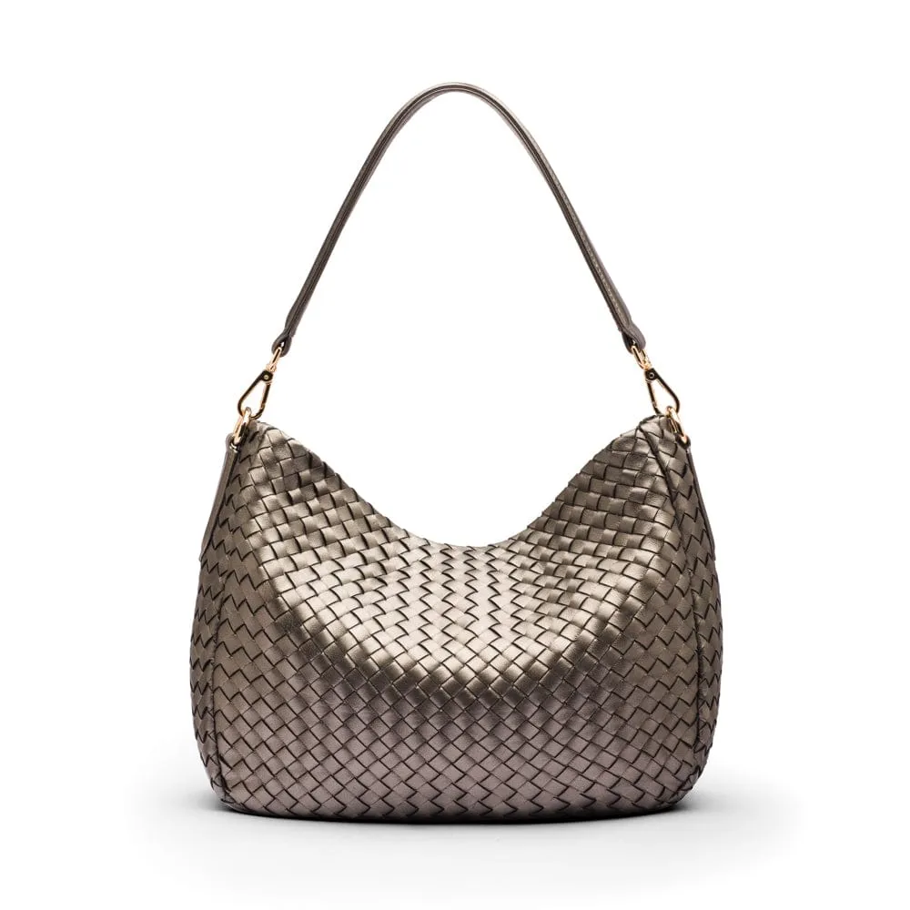 Melissa Slouchy Leather Woven Bag - Silver