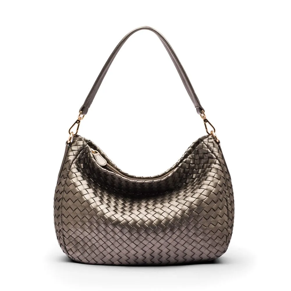 Melissa Slouchy Leather Woven Bag - Silver
