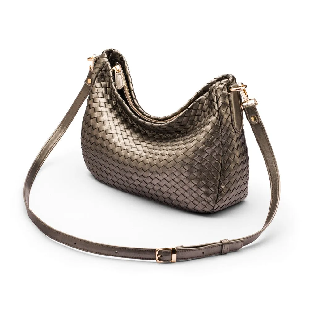 Melissa Slouchy Leather Woven Bag - Silver