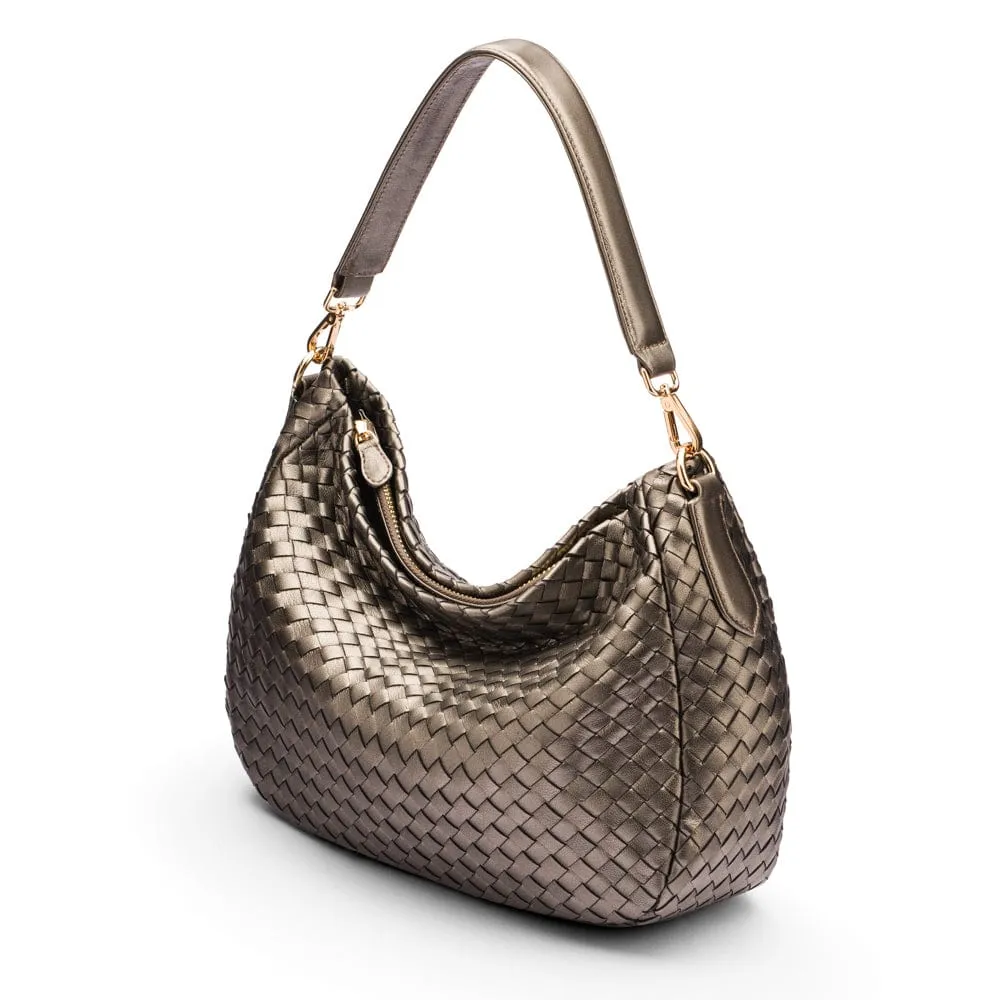 Melissa Slouchy Leather Woven Bag - Silver