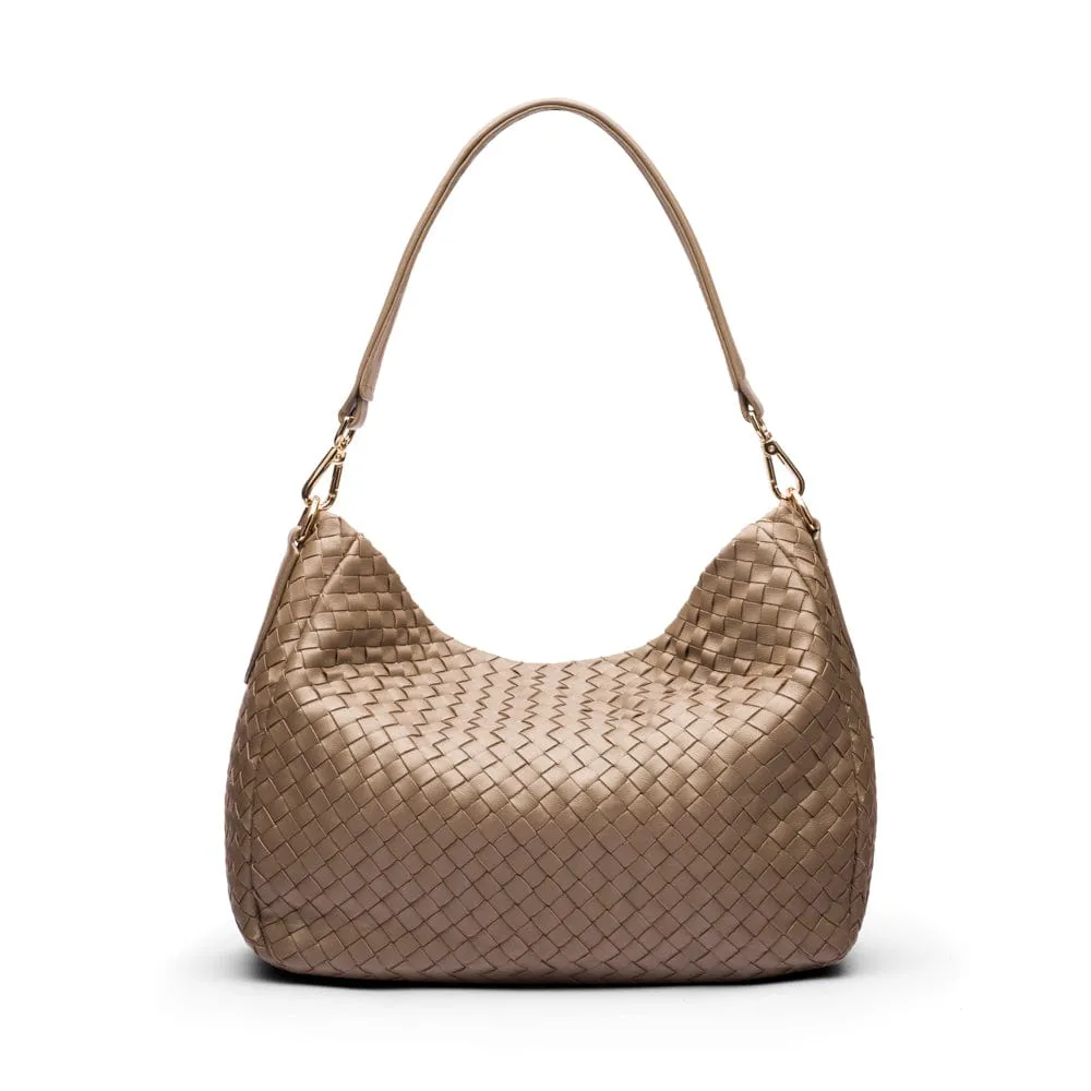 Melissa Slouchy Leather Woven Bag - Taupe