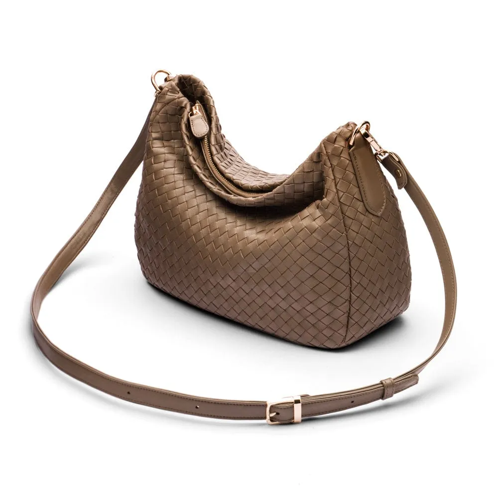 Melissa Slouchy Leather Woven Bag - Taupe