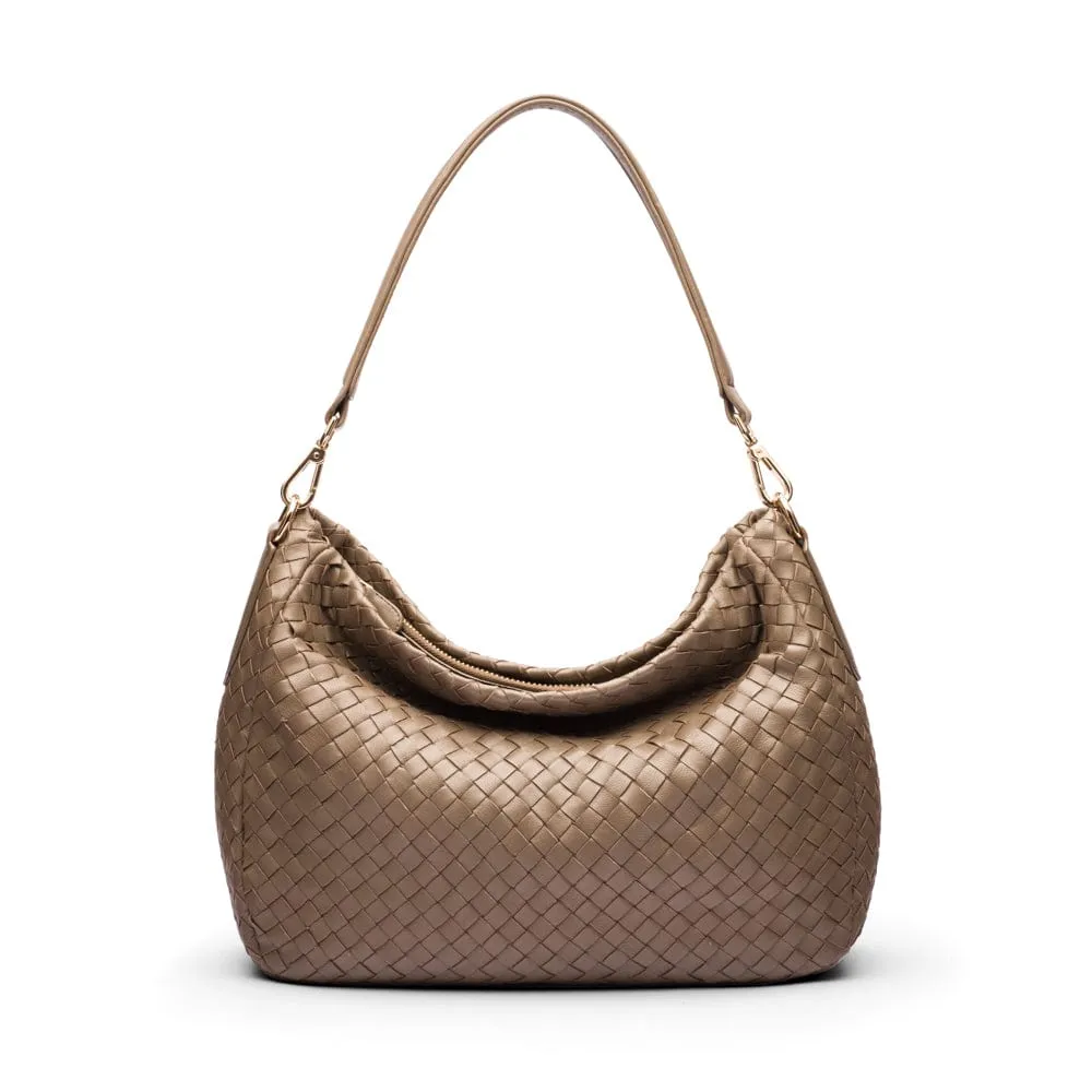 Melissa Slouchy Leather Woven Bag - Taupe