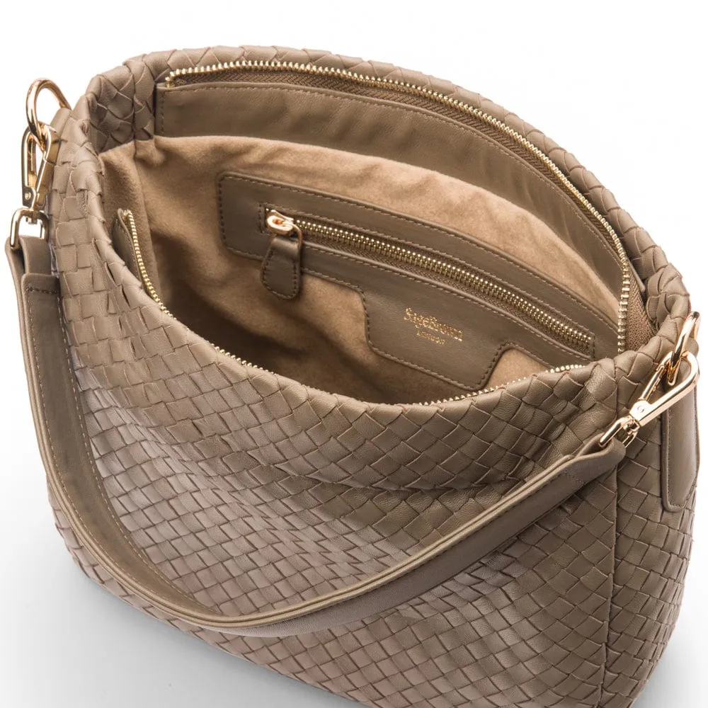 Melissa Slouchy Leather Woven Bag - Taupe