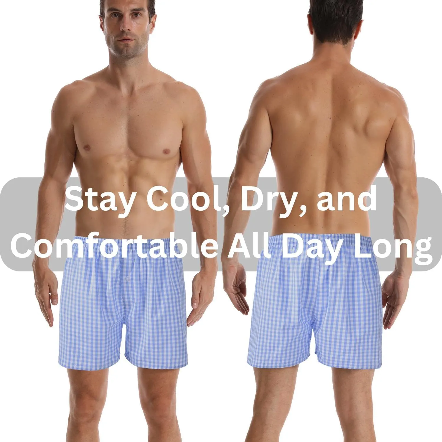 Mens Boxer Shorts for Men 100 Cotton Funny Sleep Short Inseam Woven Pattern Plaid Pajamas Multipacks
