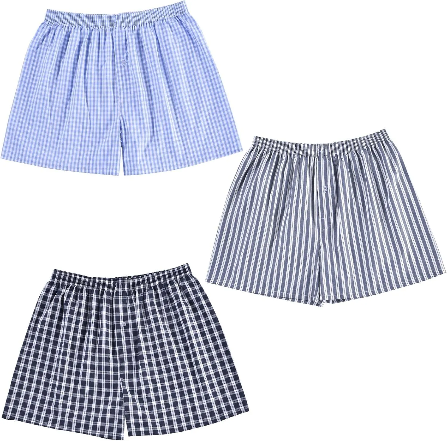 Mens Boxer Shorts for Men 100 Cotton Funny Sleep Short Inseam Woven Pattern Plaid Pajamas Multipacks