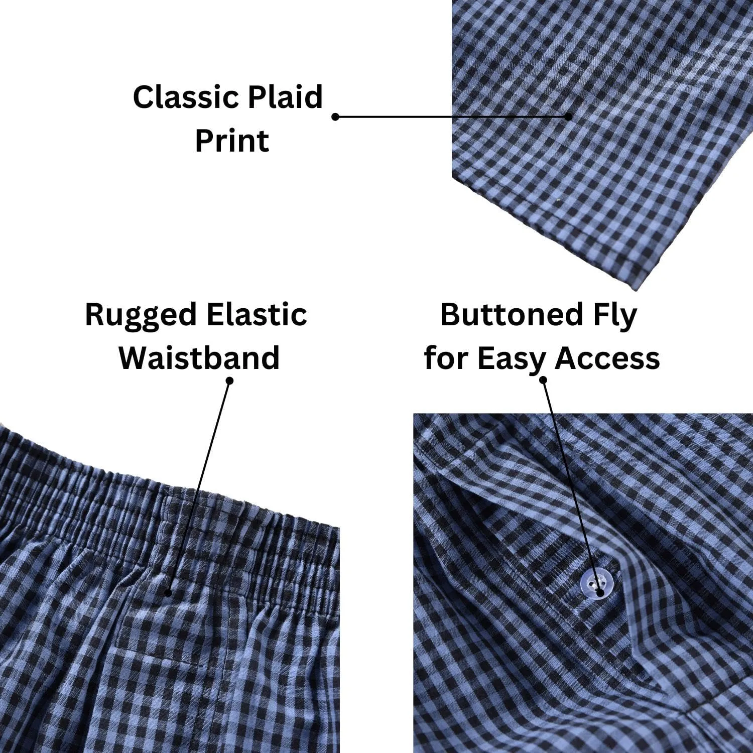 Mens Boxer Shorts for Men 100 Cotton Funny Sleep Short Inseam Woven Pattern Plaid Pajamas Multipacks