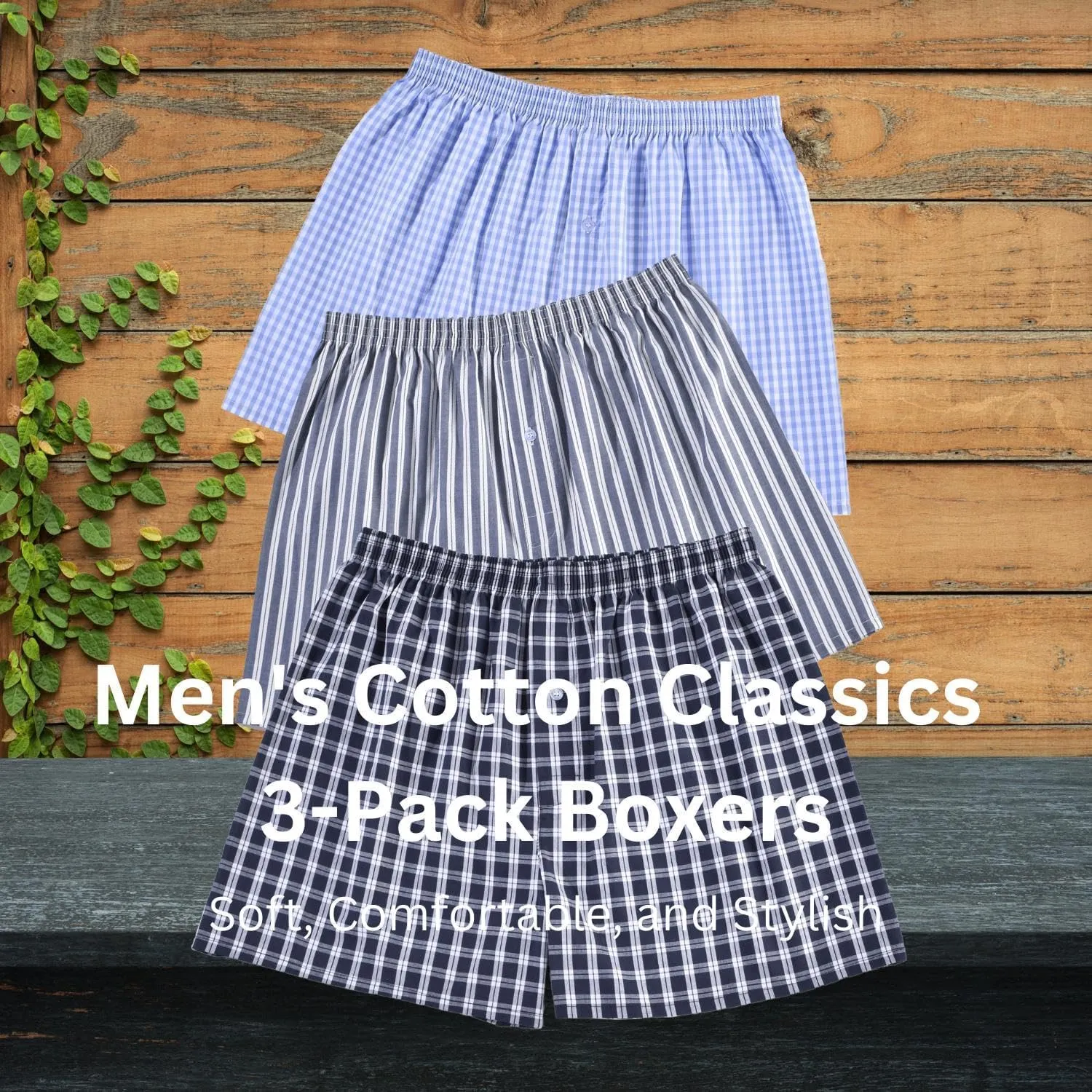 Mens Boxer Shorts for Men 100 Cotton Funny Sleep Short Inseam Woven Pattern Plaid Pajamas Multipacks