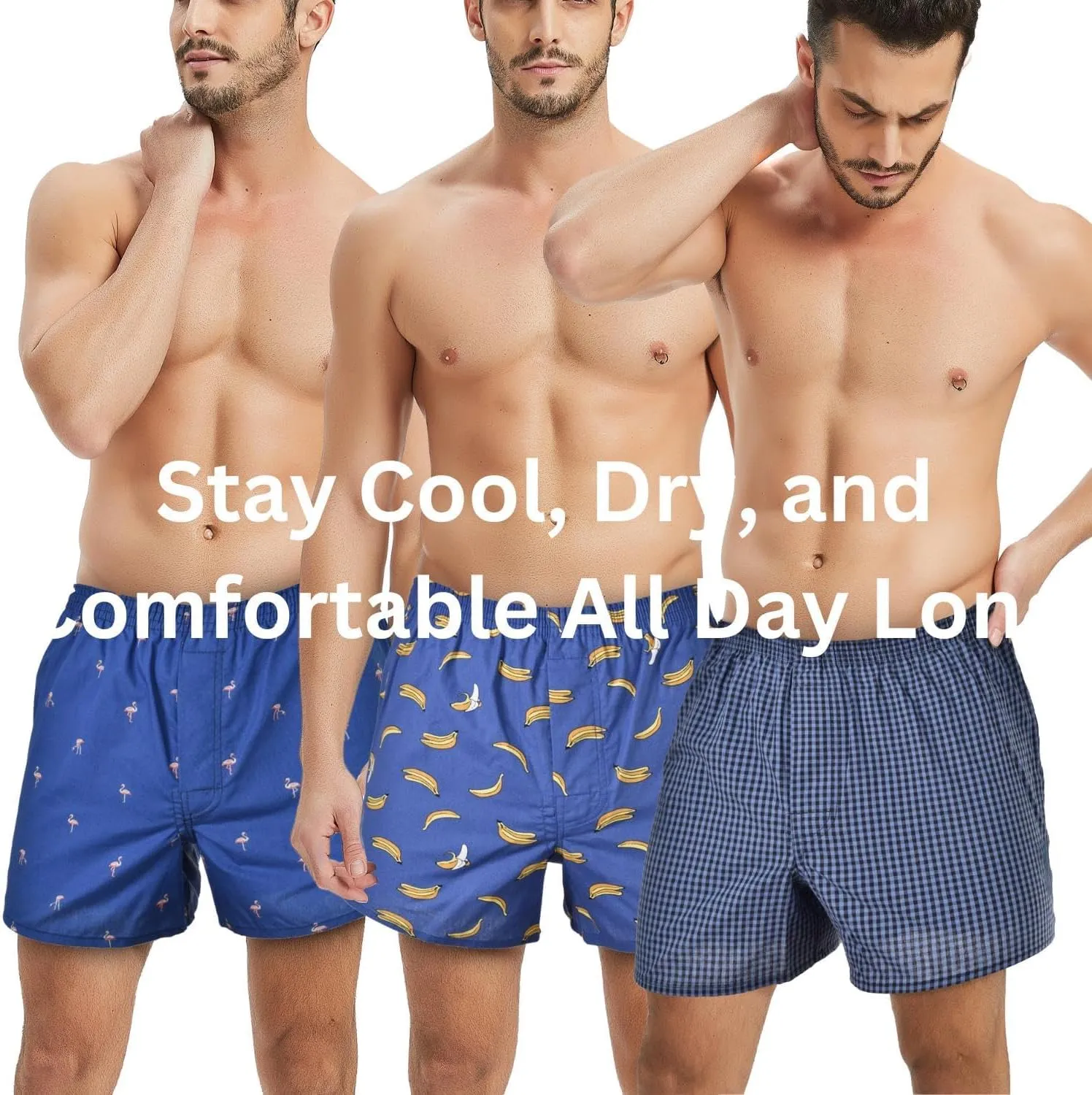 Mens Boxer Shorts for Men 100 Cotton Funny Sleep Short Inseam Woven Pattern Plaid Pajamas Multipacks