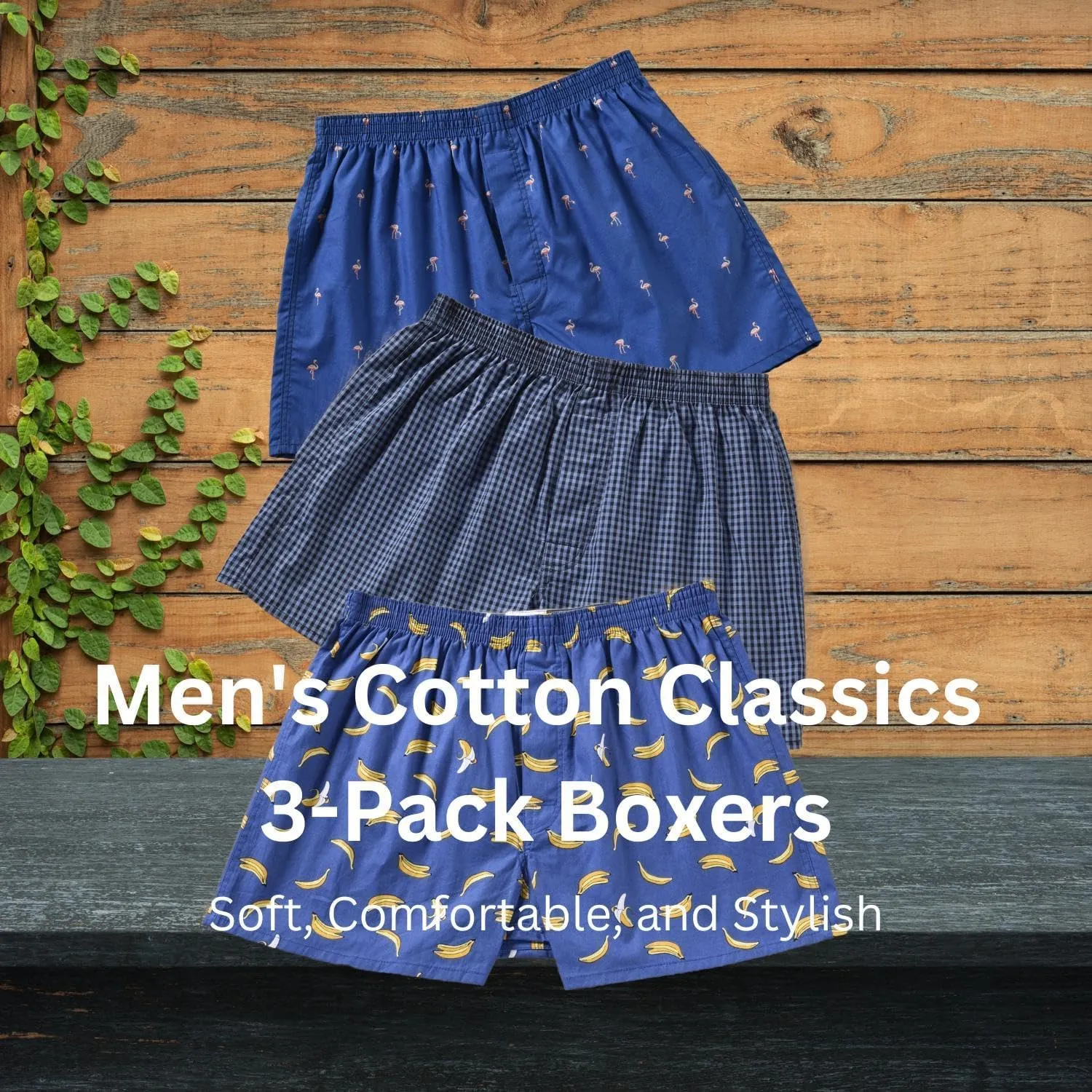 Mens Boxer Shorts for Men 100 Cotton Funny Sleep Short Inseam Woven Pattern Plaid Pajamas Multipacks