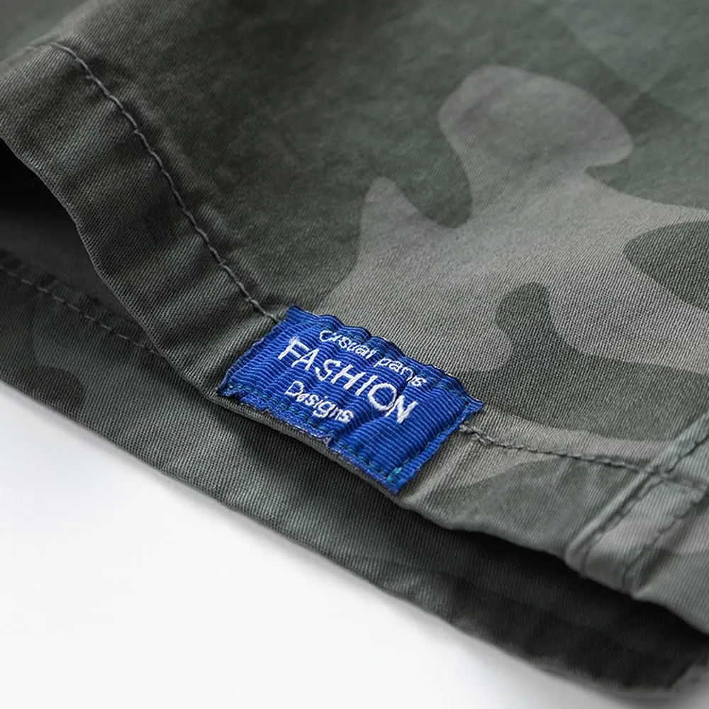 Men's Camouflage Tactical Cargo Shorts Summer Large Pockets Drawstring Cotton Hiking Shorts