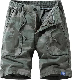 Men's Camouflage Tactical Cargo Shorts Summer Large Pockets Drawstring Cotton Hiking Shorts