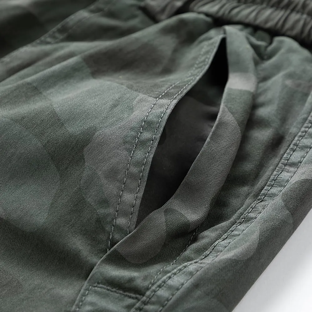 Men's Camouflage Tactical Cargo Shorts Summer Large Pockets Drawstring Cotton Hiking Shorts