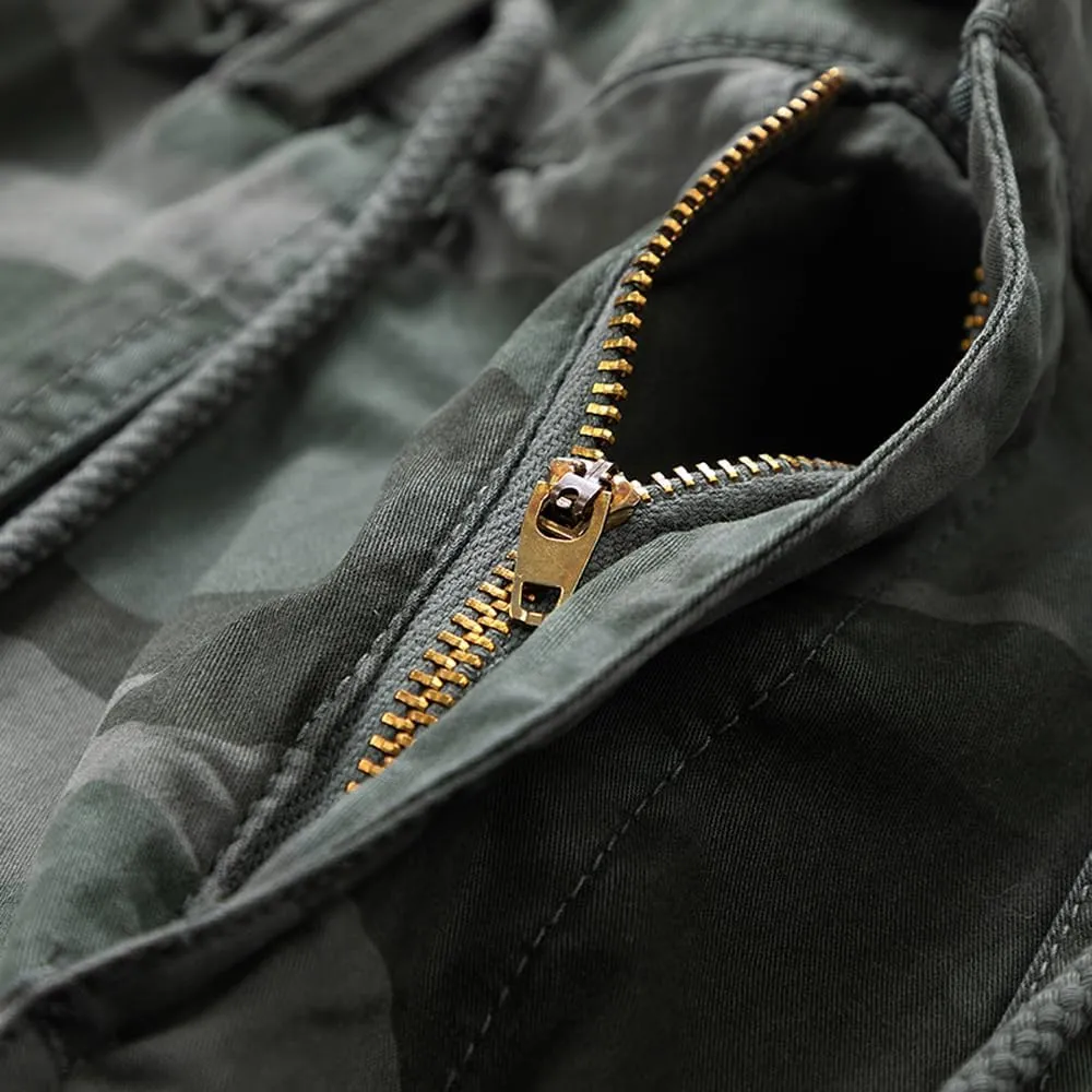 Men's Camouflage Tactical Cargo Shorts Summer Large Pockets Drawstring Cotton Hiking Shorts