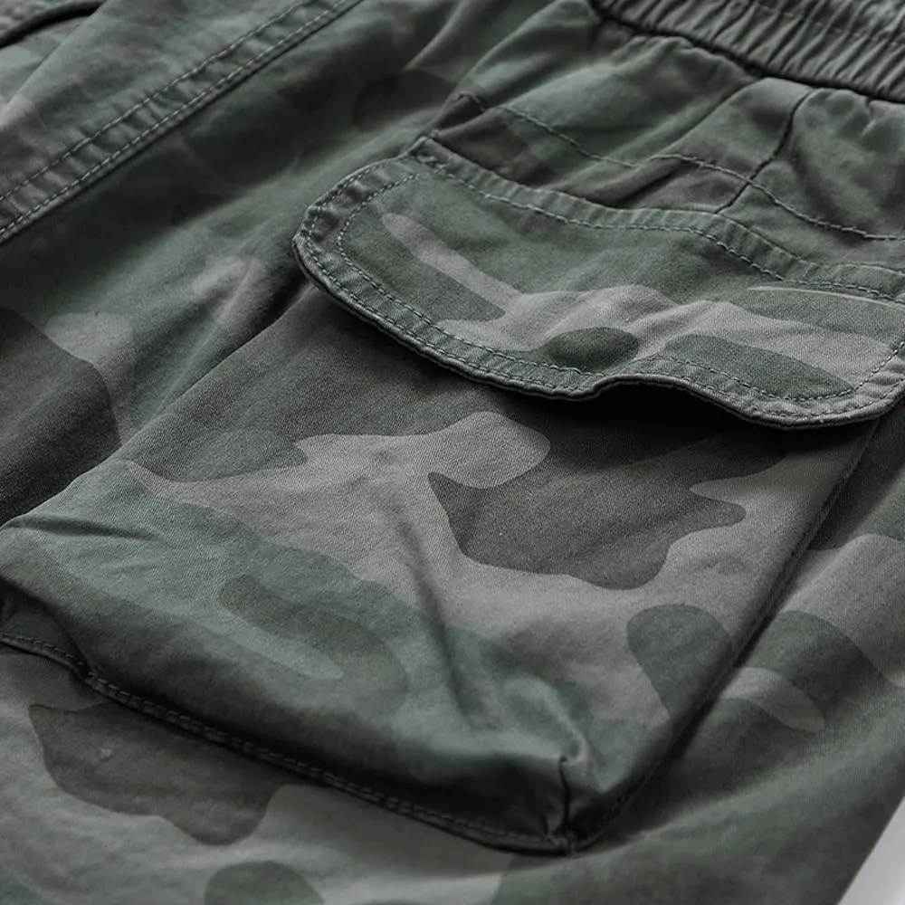 Men's Camouflage Tactical Cargo Shorts Summer Large Pockets Drawstring Cotton Hiking Shorts