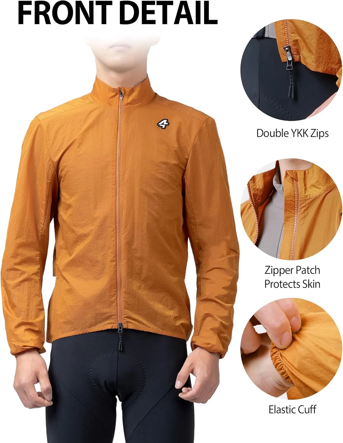 Men's Cycling Jacket Windbreaker Lightweight Packable Breathable Cycling Bike Jacket with Reflective Strips Hiking