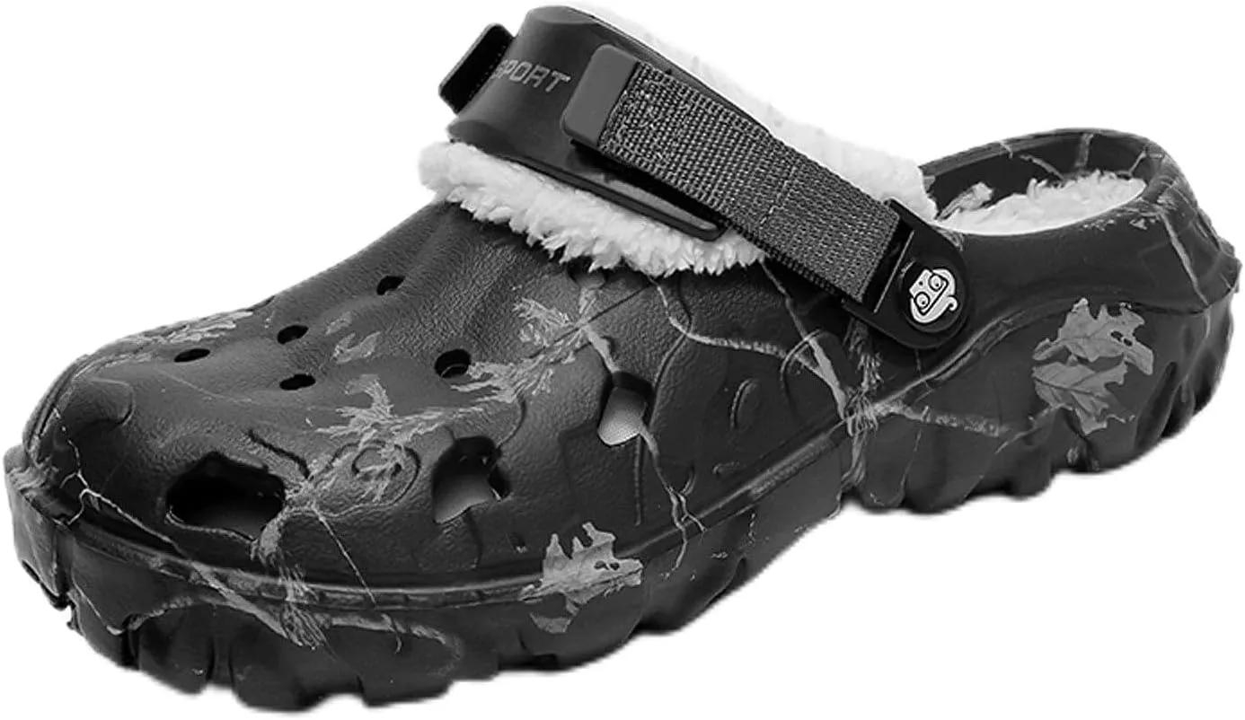 Mens Fur Lined Garden Clogs: Warm Fuzzy Indoor - Winter Indoor Outdoor House Slippers