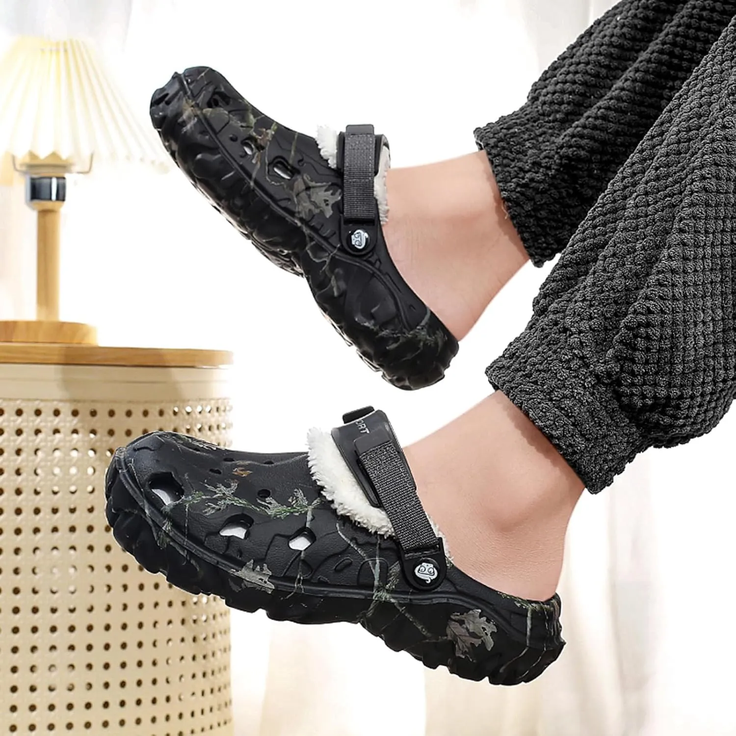 Mens Fur Lined Garden Clogs: Warm Fuzzy Indoor - Winter Indoor Outdoor House Slippers