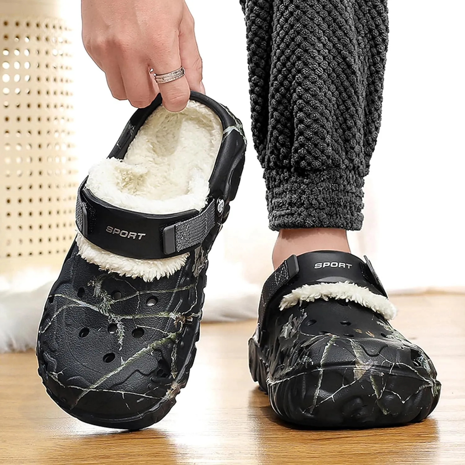 Mens Fur Lined Garden Clogs: Warm Fuzzy Indoor - Winter Indoor Outdoor House Slippers