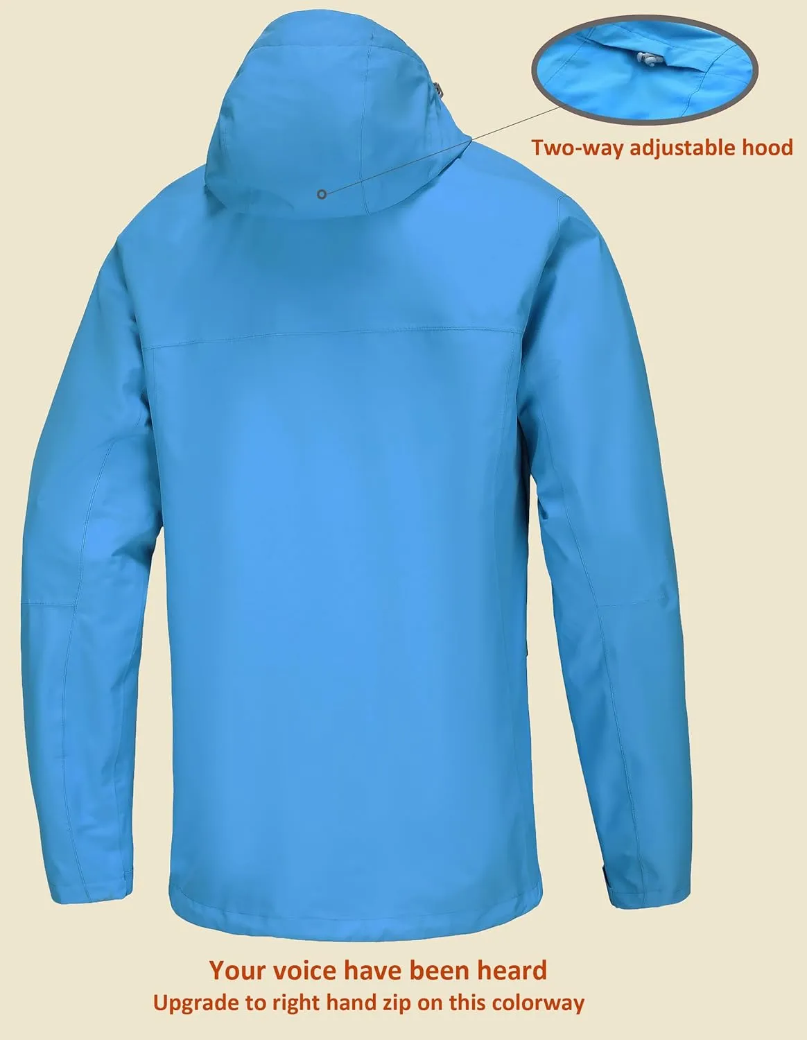 Mens Lightweight Hooded Waterproof Rain Jacket Breathable Raincoat Shell for Outdoor Mountain Hiking