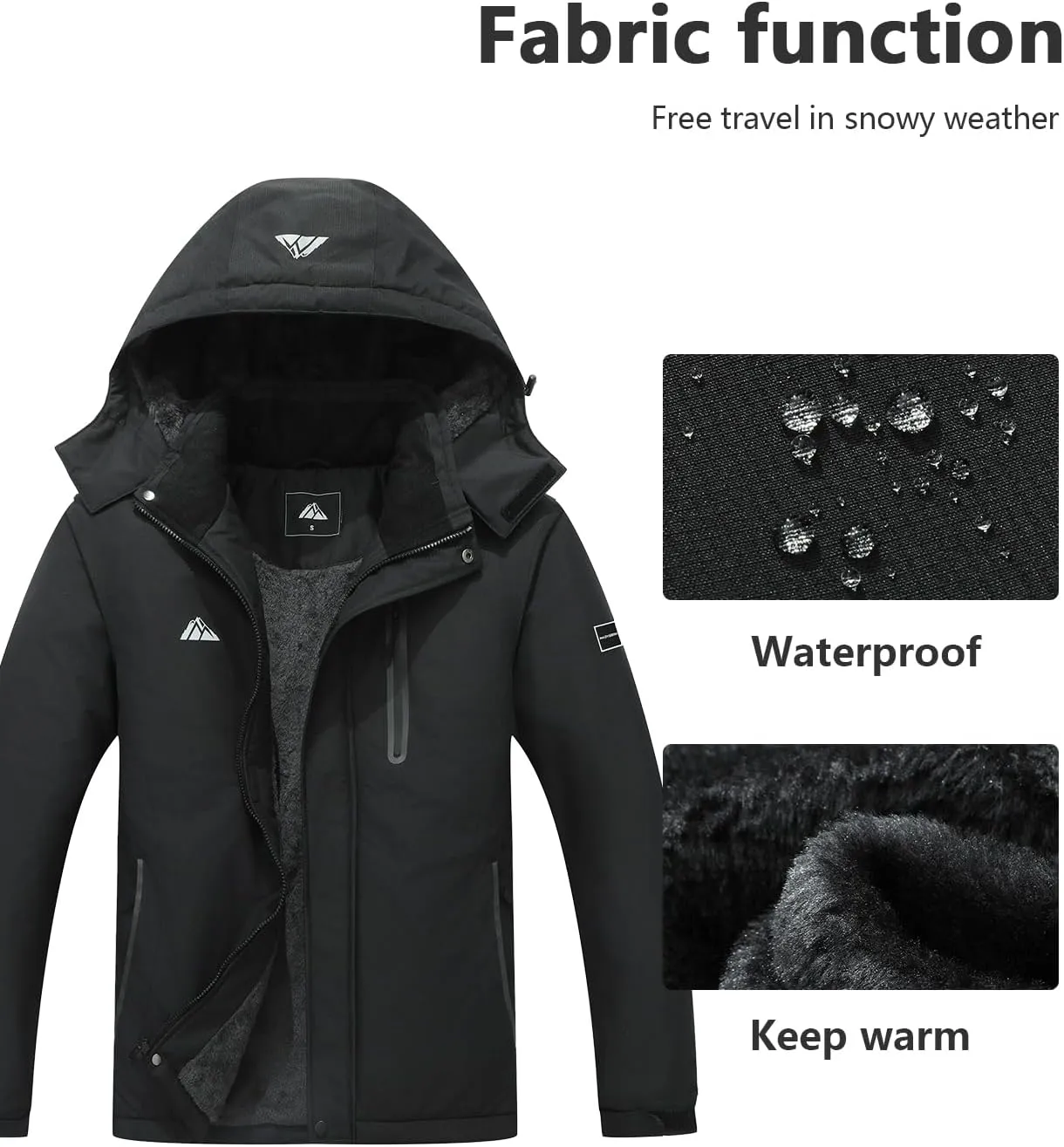 Men's Mountain Ski Jacket Warm Winter Snow Coat Waterproof Snowboarding Jacket Outdoor Windbreaker Hooded for Hiking
