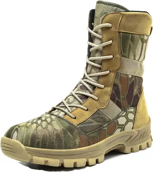 Men's Waterproof Hiking Boots Platform Round toe Lace-up Non-slip Camping Trail High Combat Boots Outdoor Desert Boots