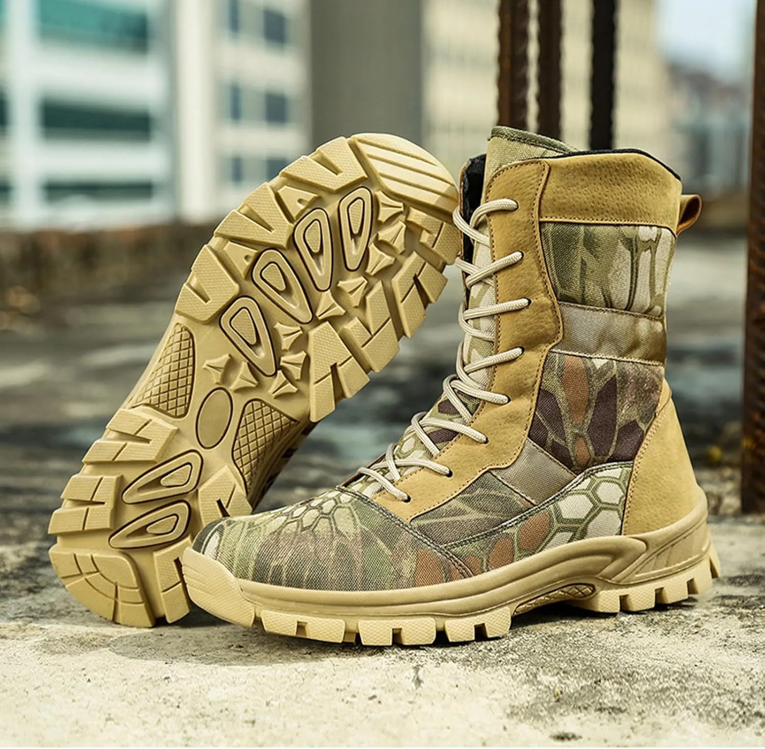 Men's Waterproof Hiking Boots Platform Round toe Lace-up Non-slip Camping Trail High Combat Boots Outdoor Desert Boots