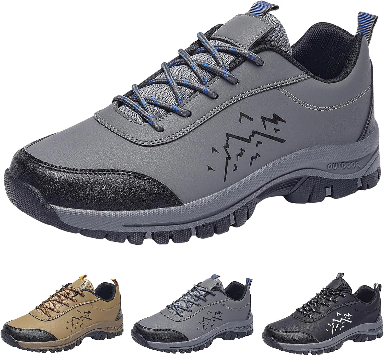 Men's Waterproof Hiking Shoes Comfortable Leather Low-Top Hiking Shoes for Outdoor Climbing Trekking Camping Walking with Arch Support Camping Travel Sneakers