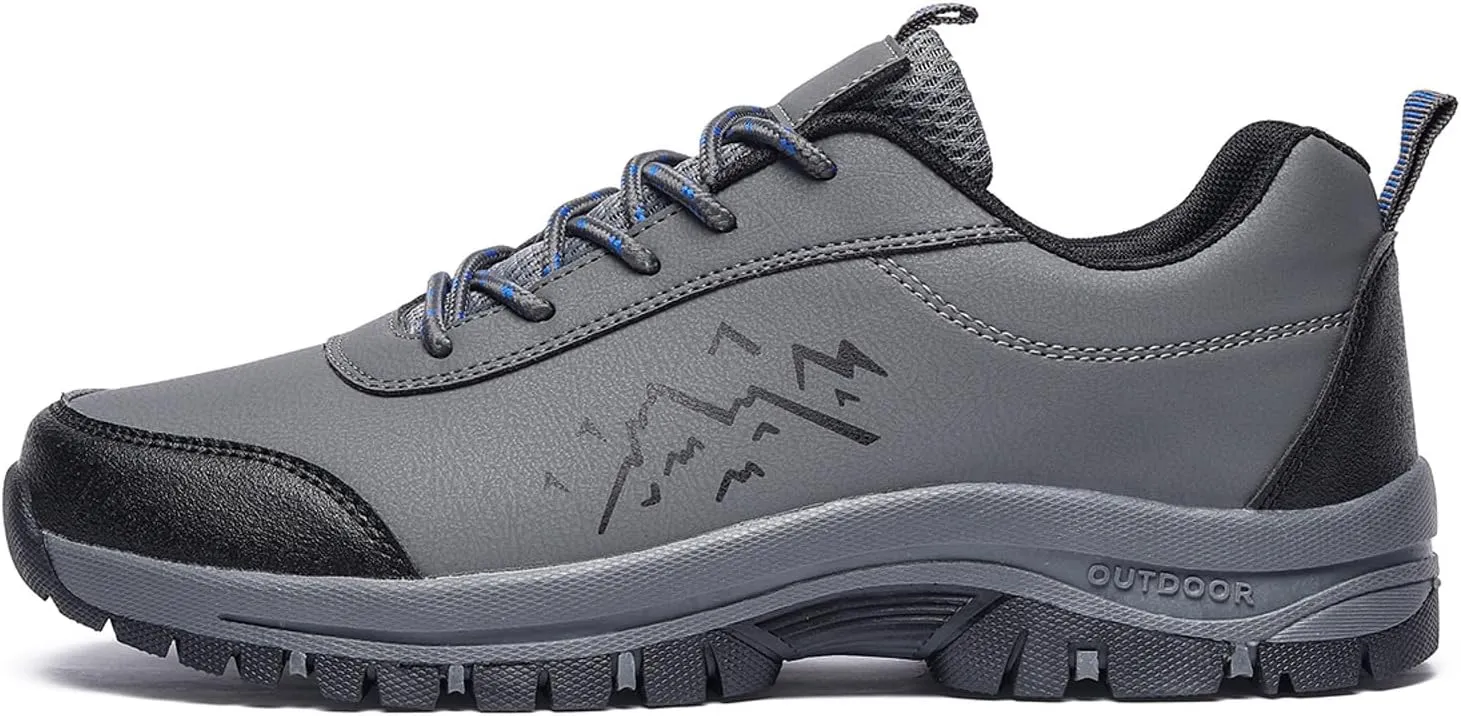 Men's Waterproof Hiking Shoes Comfortable Leather Low-Top Hiking Shoes for Outdoor Climbing Trekking Camping Walking with Arch Support Camping Travel Sneakers
