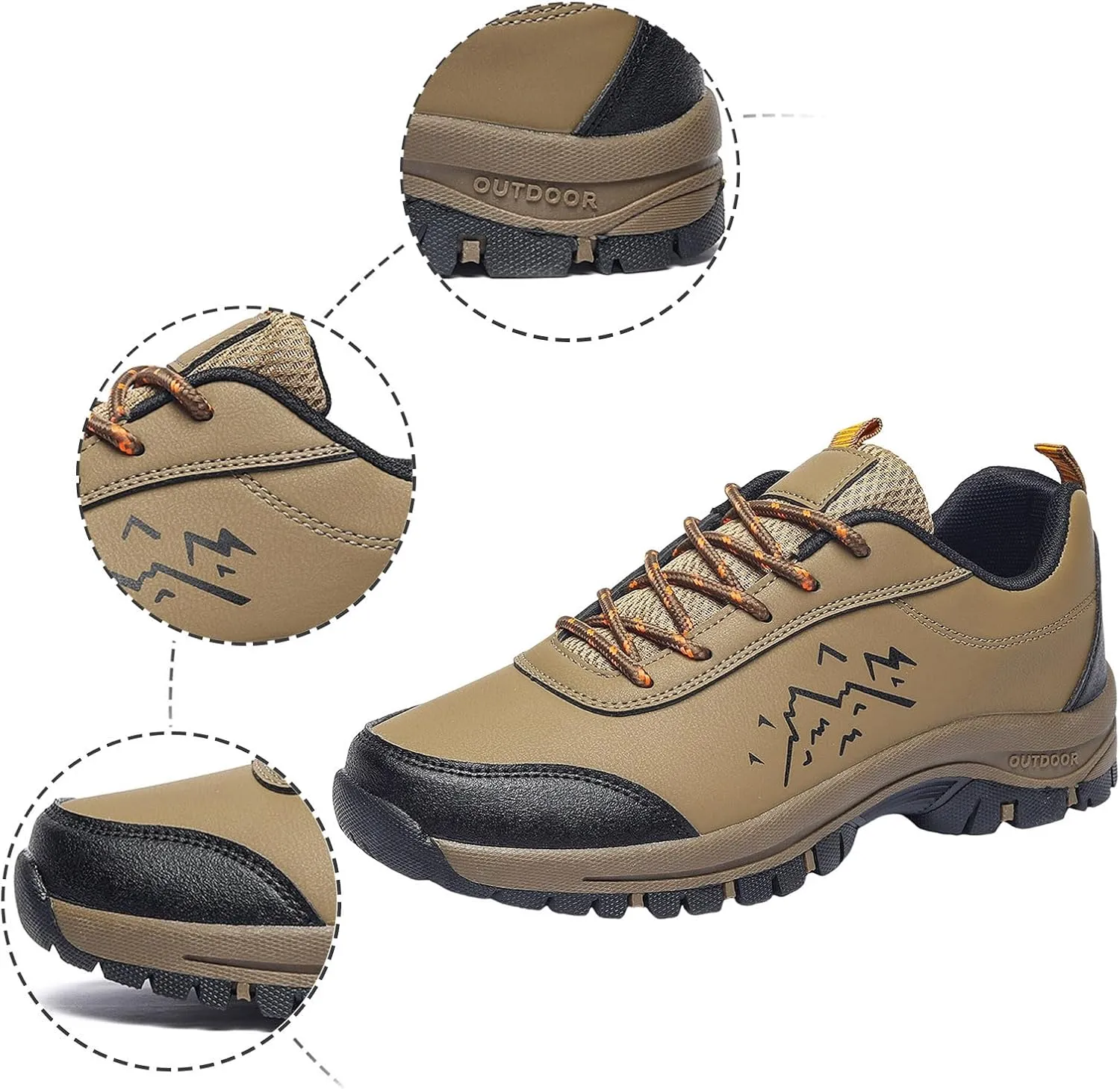 Men's Waterproof Hiking Shoes Comfortable Leather Low-Top Hiking Shoes for Outdoor Climbing Trekking Camping Walking with Arch Support Camping Travel Sneakers