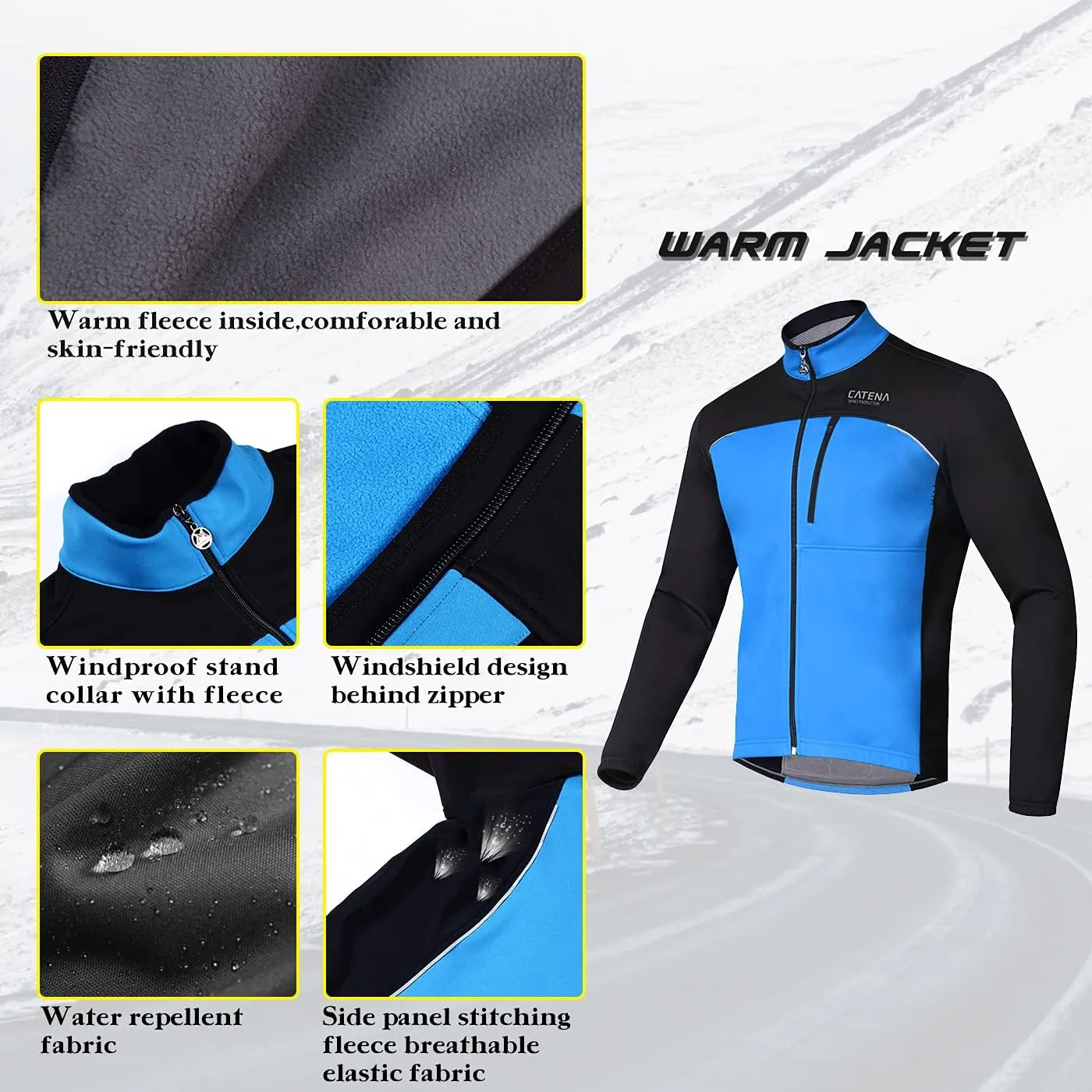 Men's Windproof Jacket Waterproof Breathable Hoodie Fleece Softshell Coat for Outdoors Running Cycling Hiking