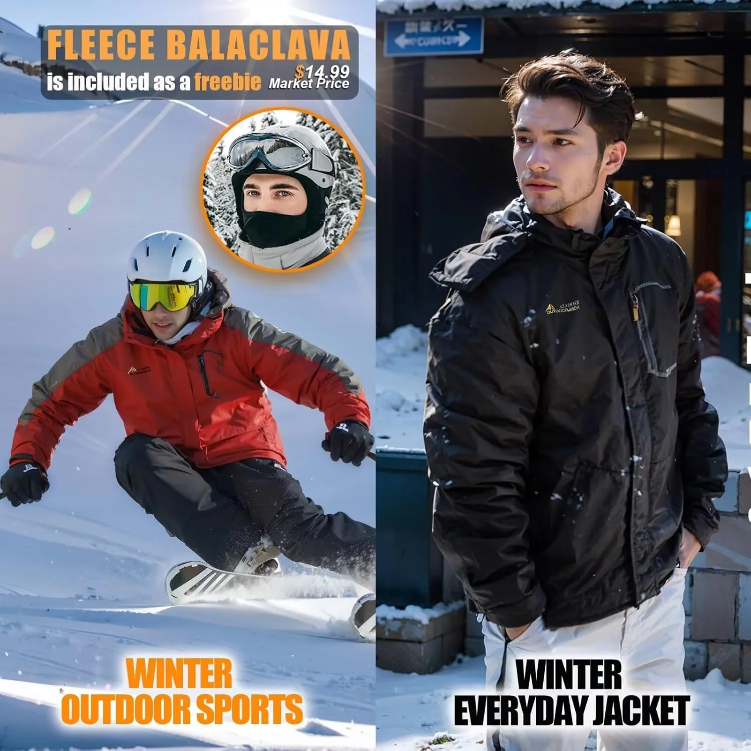 Men's Winter Coats,Fleece-Lined,With Fleece Balaclava,Waterproof&Windproof,Ski Snow Jackets