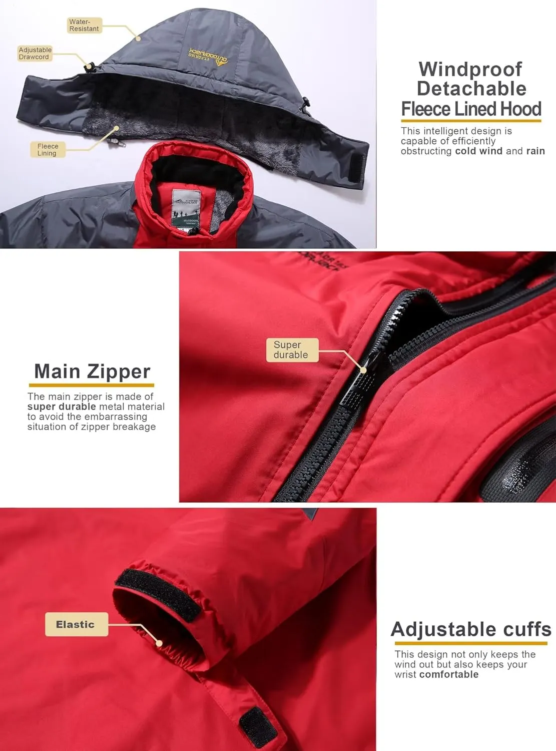 Men's Winter Coats,Fleece-Lined,With Fleece Balaclava,Waterproof&Windproof,Ski Snow Jackets