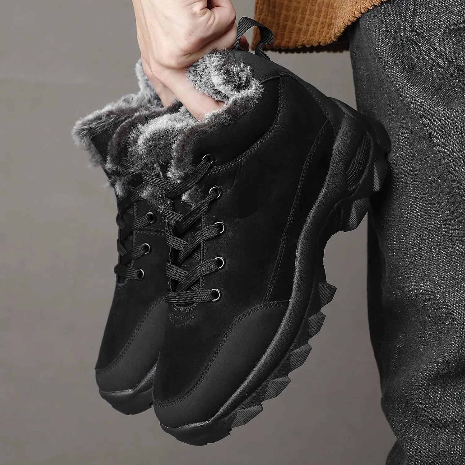 Men's Work Boots Waterproof Hiking Sneakers with Warm Fur Lining Women's Working Shoes Nonslip Non Slip Shoes Food Service Waterproof Hike Grounded Footwear