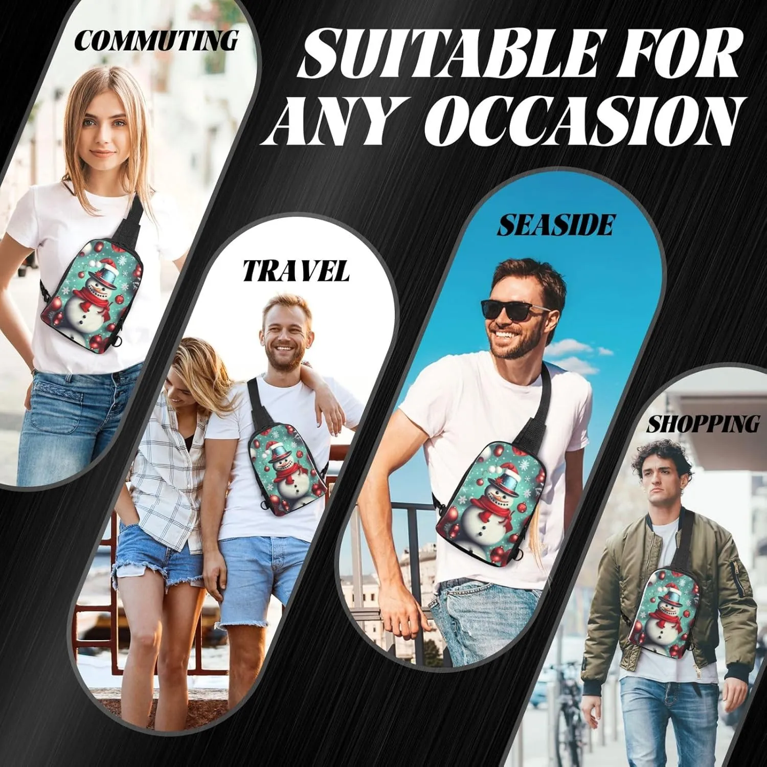 Merry Christmas Day Dual Pocket Chest Bag - Versatile Purse, Sling Purse - Ideal for Concerts, Sports, Travelling, & More