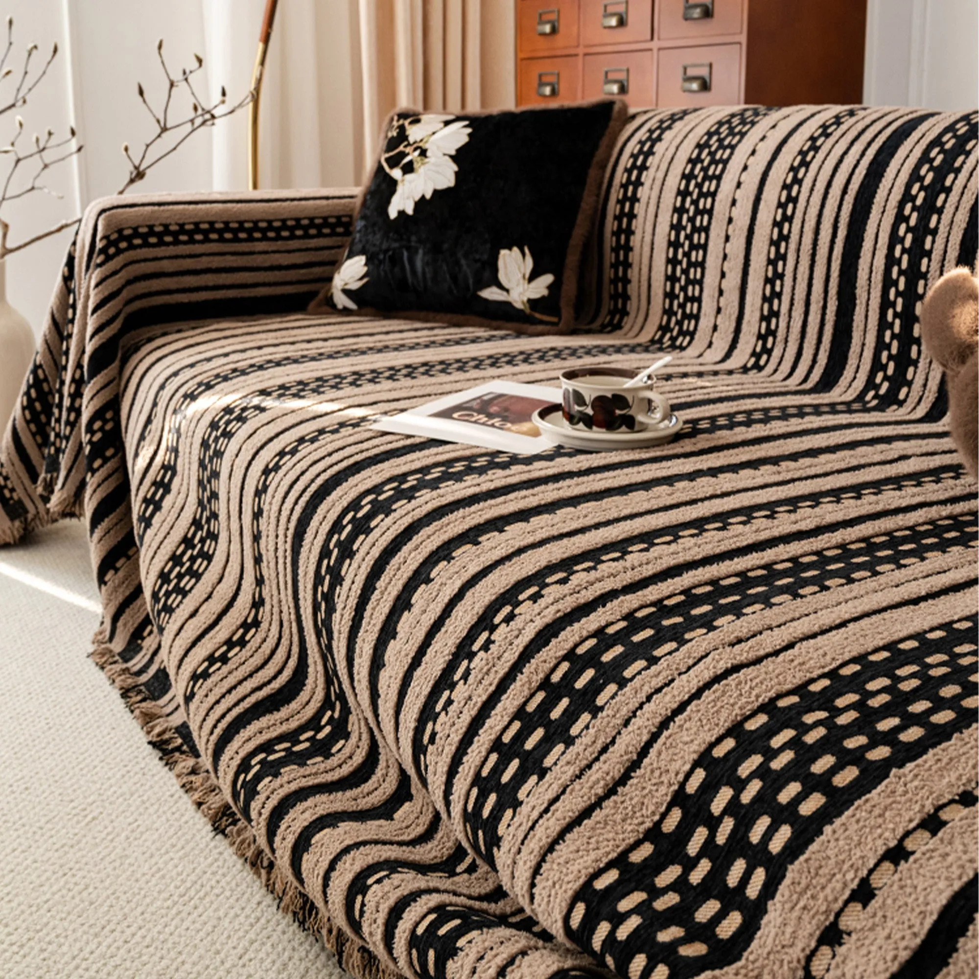 Metro Stripe Chenille Sofa Cover