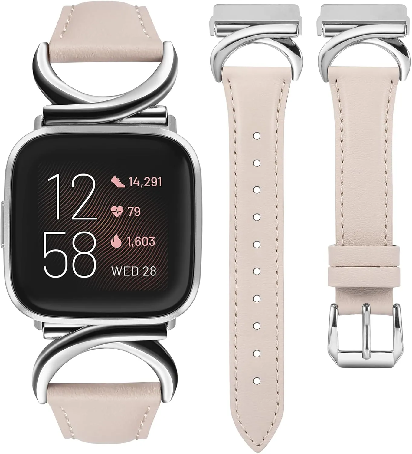 Minyee Leather Band Compatible with Fitbit Versa 2/Fitbit Versa/Versa Lite Bands Women, Slim Thin Dressy Designer Premium Leather Strap with C-Shape Metal Buckle for Versa 2 Smartwatch Accessories