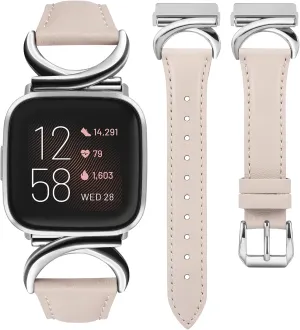 Minyee Leather Band Compatible with Fitbit Versa 2/Fitbit Versa/Versa Lite Bands Women, Slim Thin Dressy Designer Premium Leather Strap with C-Shape Metal Buckle for Versa 2 Smartwatch Accessories