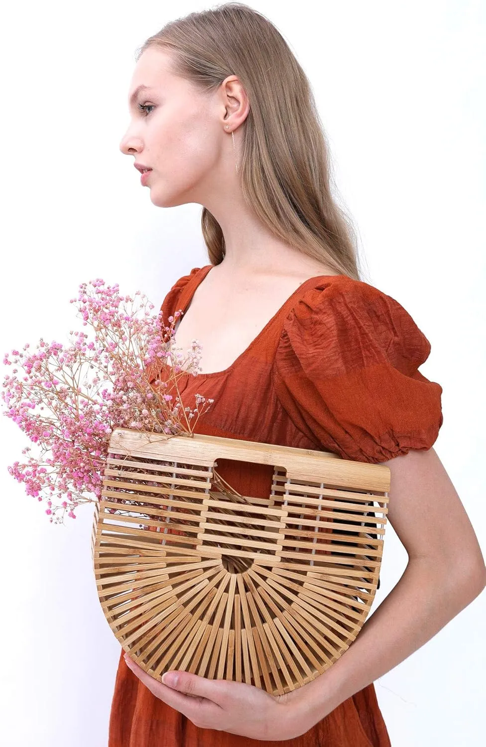 Miuco Womens Bamboo Handbag Handmade Large Tote Bag Straw Beach Bags Beach Purse