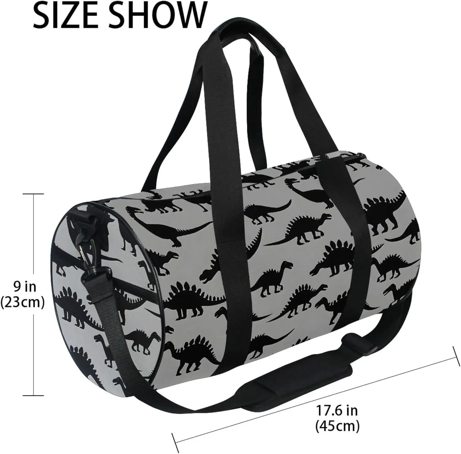 MNSRUU Sports Duffel Bags, Black Dinosaur Silhouettes Athletic Gym Bag Overnight Workout Travel Tote Luggage for Men Women Yoga